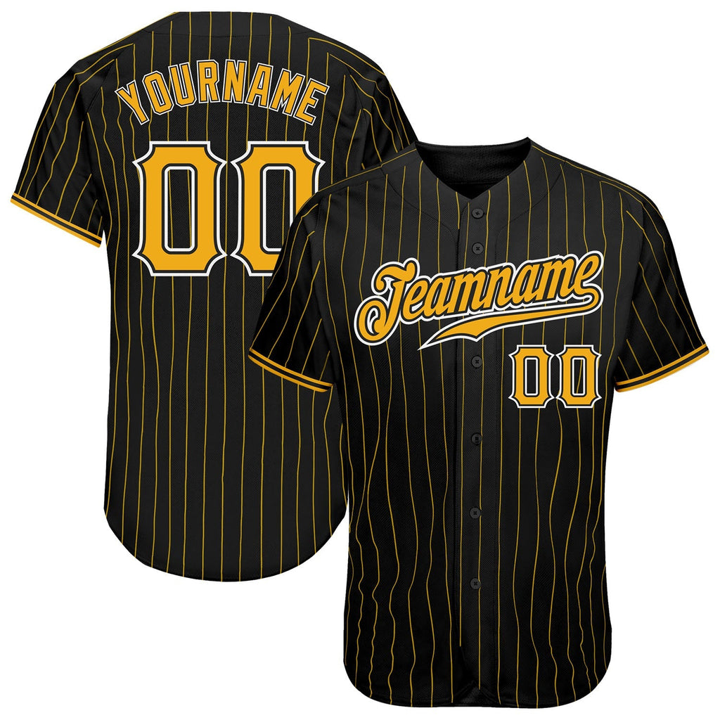 Custom Baseball Jersey - Black Gold Pinstripe Gold-White