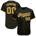 Custom Baseball Jersey - Black Gold Pinstripe Gold-White