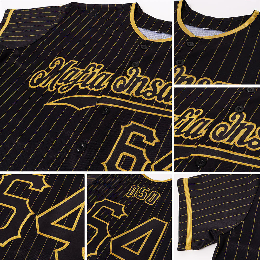 Custom Baseball Jersey - Black Old Gold Pinstripe Black