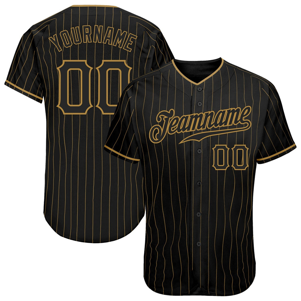 Custom Baseball Jersey - Black Old Gold Pinstripe Black