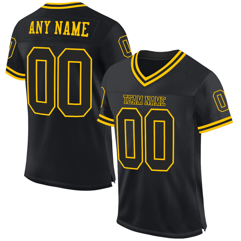 Custom Football Jersey - Black Black-Gold Mesh Throwback