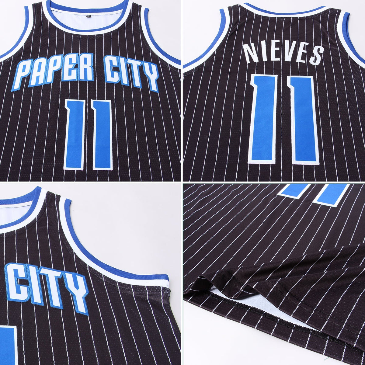 Custom Basketball Jersey - Black White Pinstripe Royal-White - Style Black0491