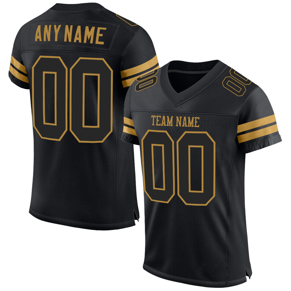 Custom Football Jersey - Black Black-Old Gold Mesh