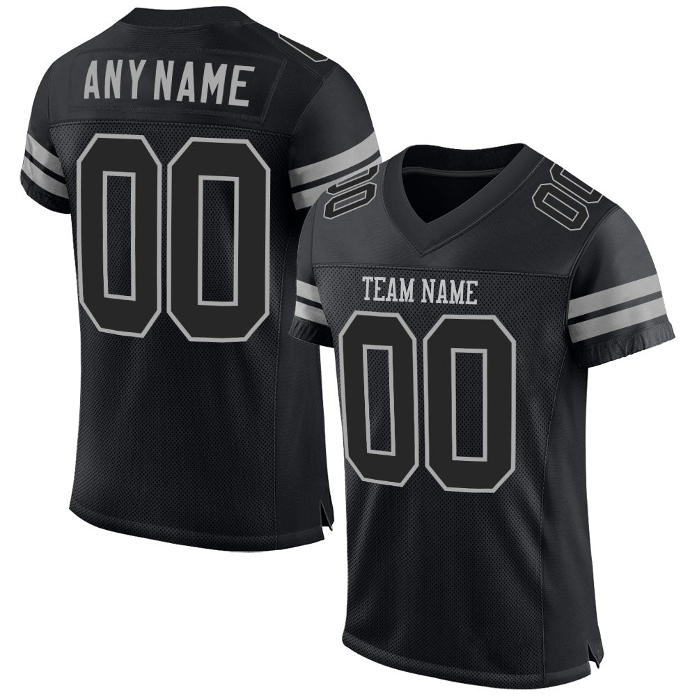 Custom Football Jersey - Black Black-Gray Mesh