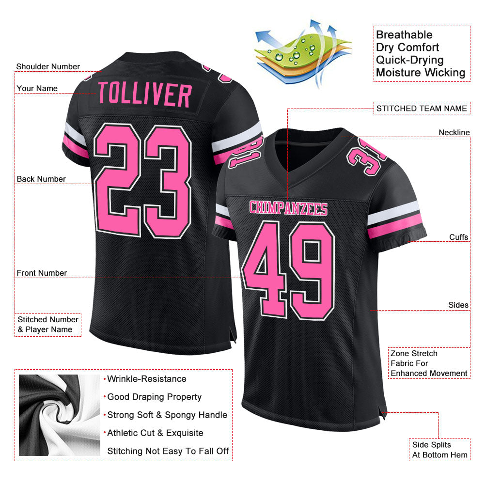 Custom Football Jersey - Black Pink-White Mesh