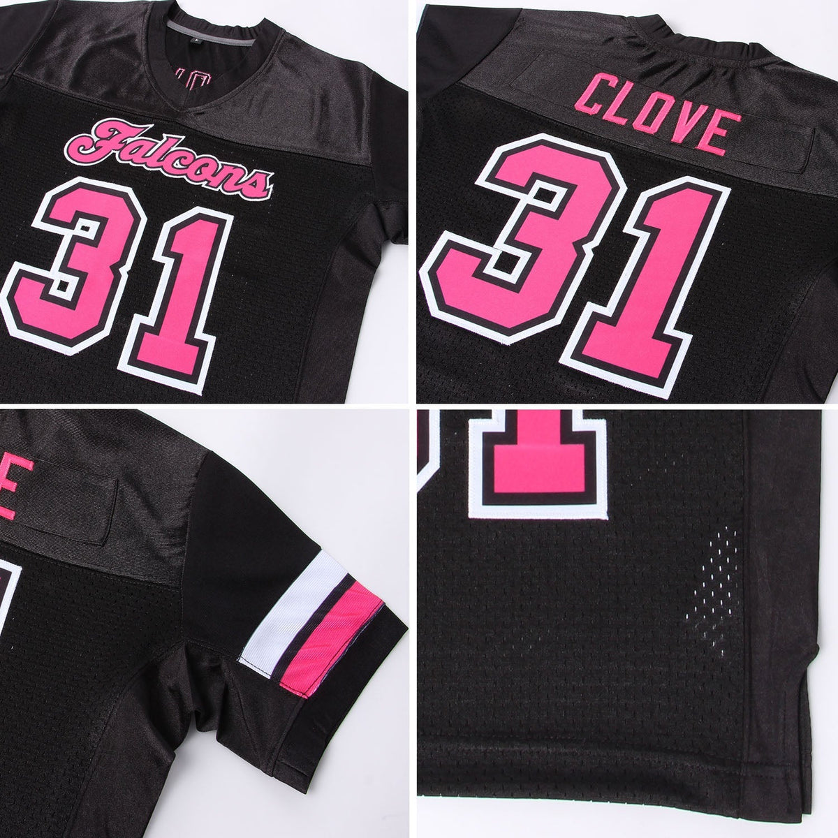 Custom Football Jersey - Black Pink-White Mesh