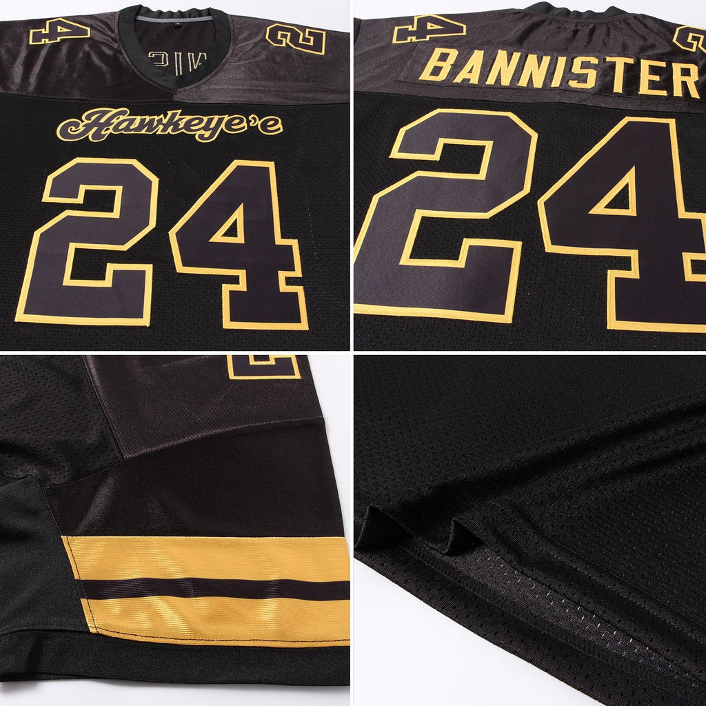 Custom Football Jersey - Black Black-Gold Mesh