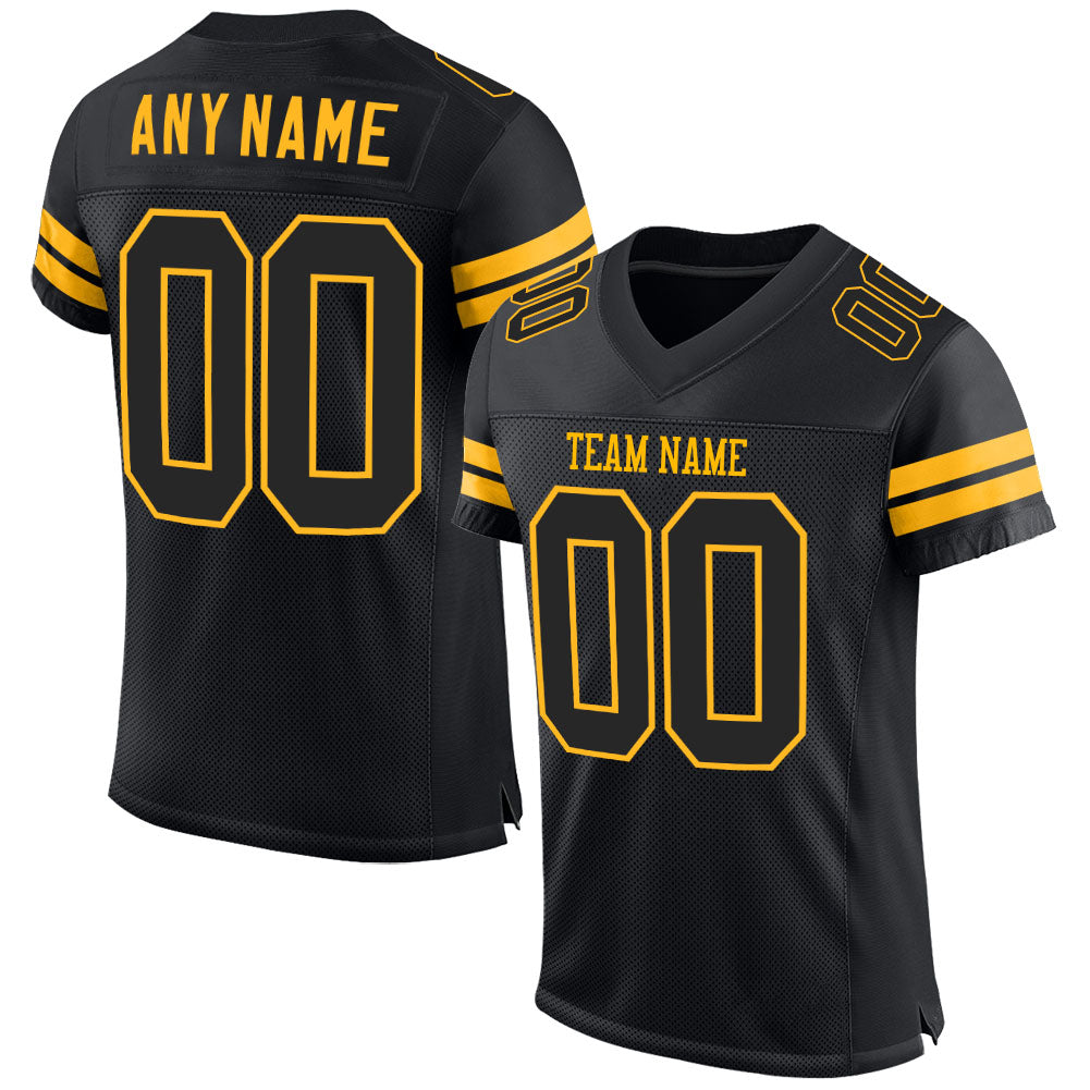 Custom Football Jersey - Black Black-Gold Mesh