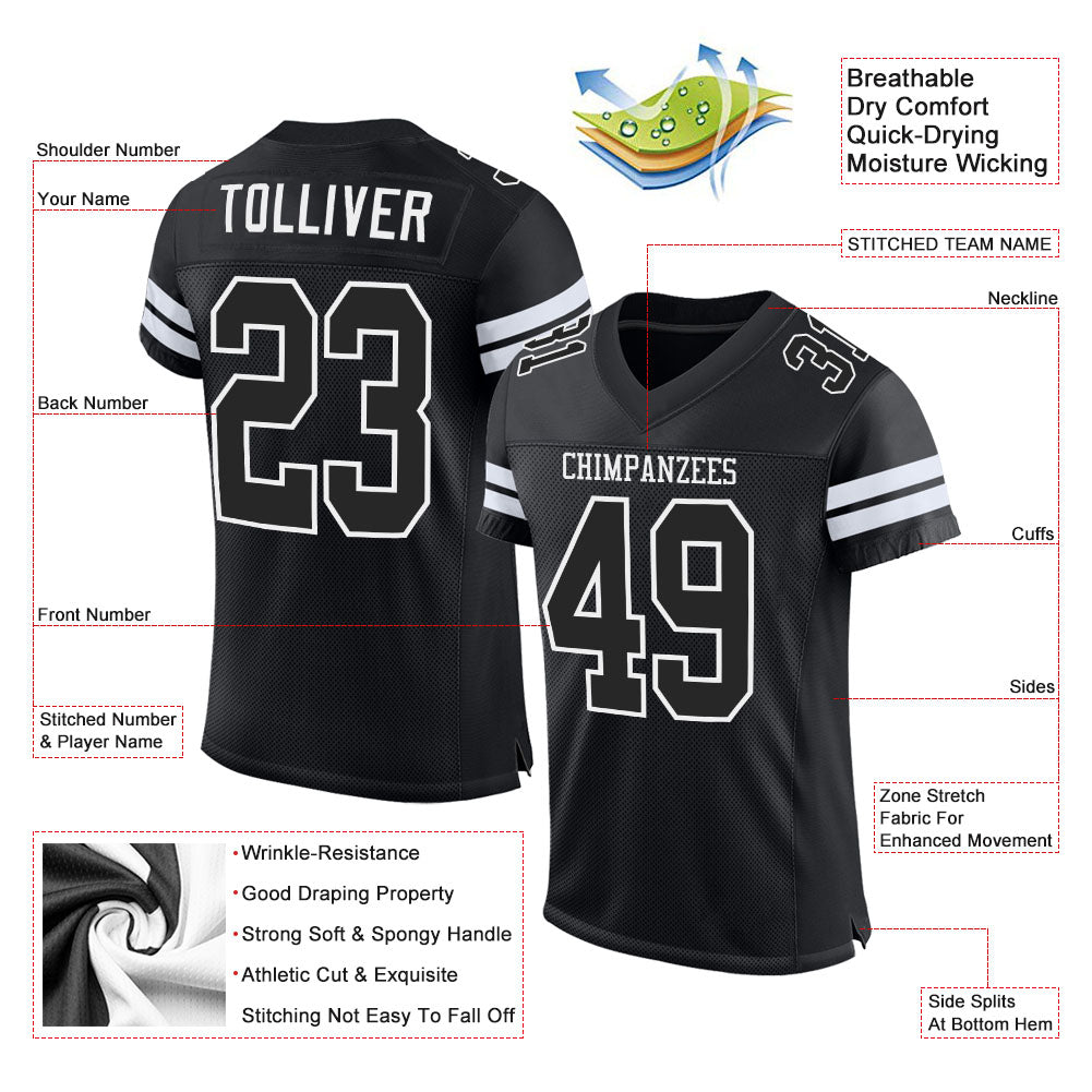 Custom Football Jersey - Black Black-White Mesh