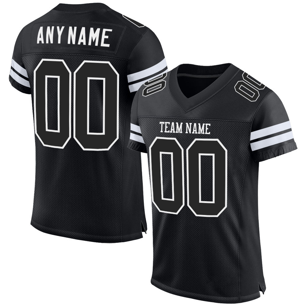 Custom Football Jersey - Black Black-White Mesh