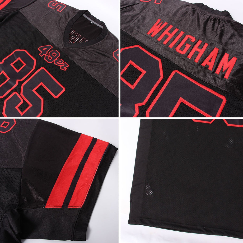 Custom Football Jersey - Black Black-Red Mesh