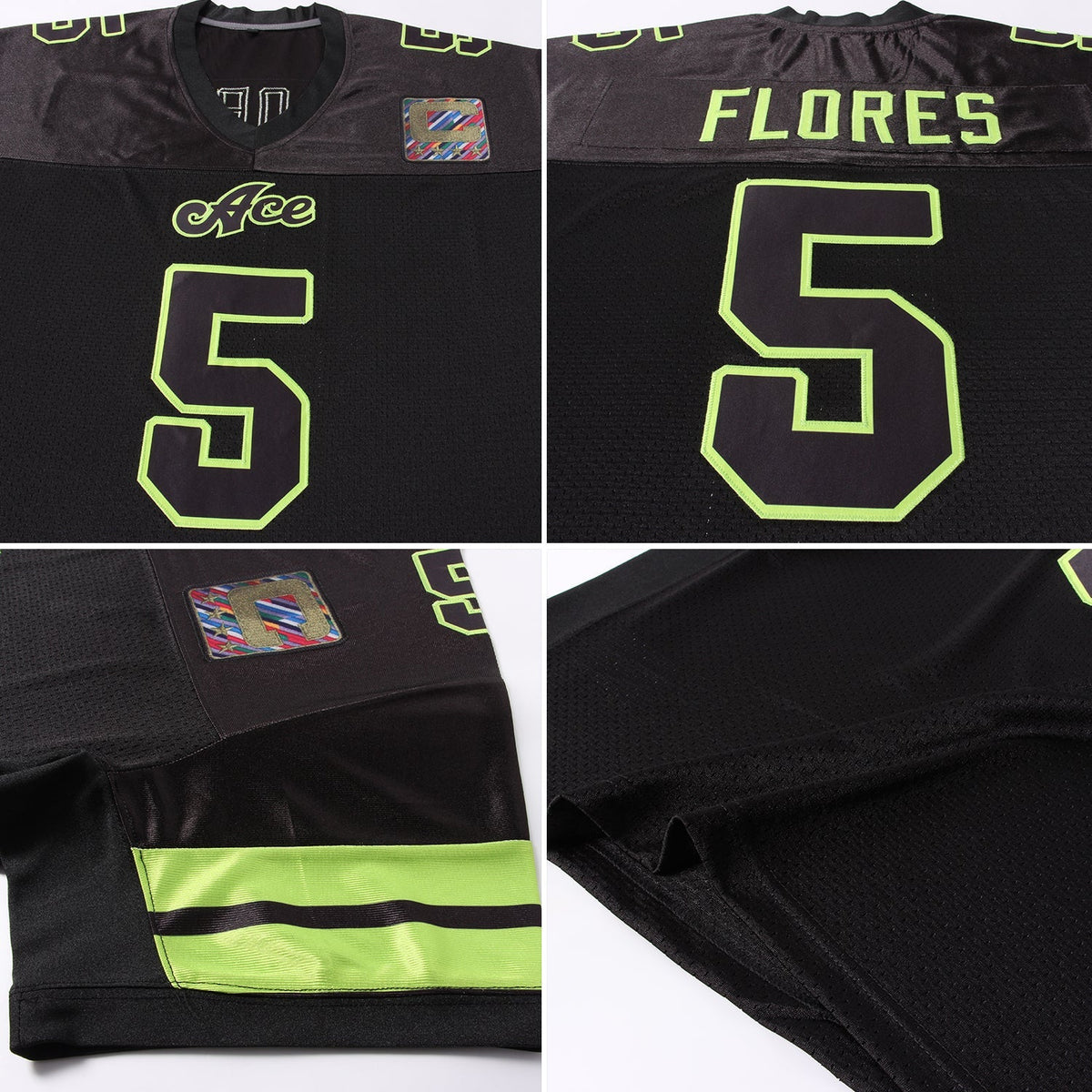 Custom Football Jersey - Black Black-Neon Green Mesh