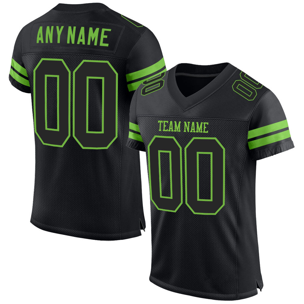Custom Football Jersey - Black Black-Neon Green Mesh