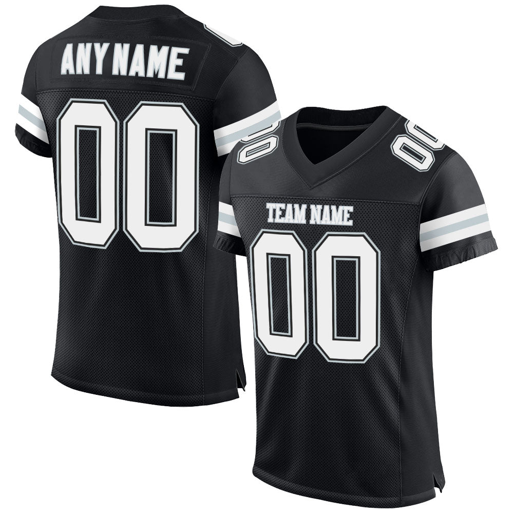 Custom Football Jersey - Black White-Silver Mesh - Style Black0526