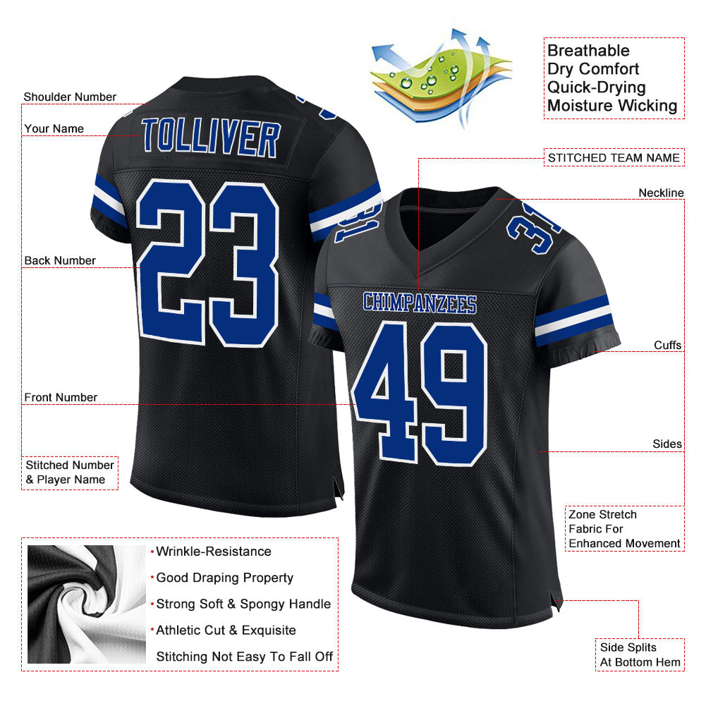 Custom Football Jersey - Black Royal-White Mesh