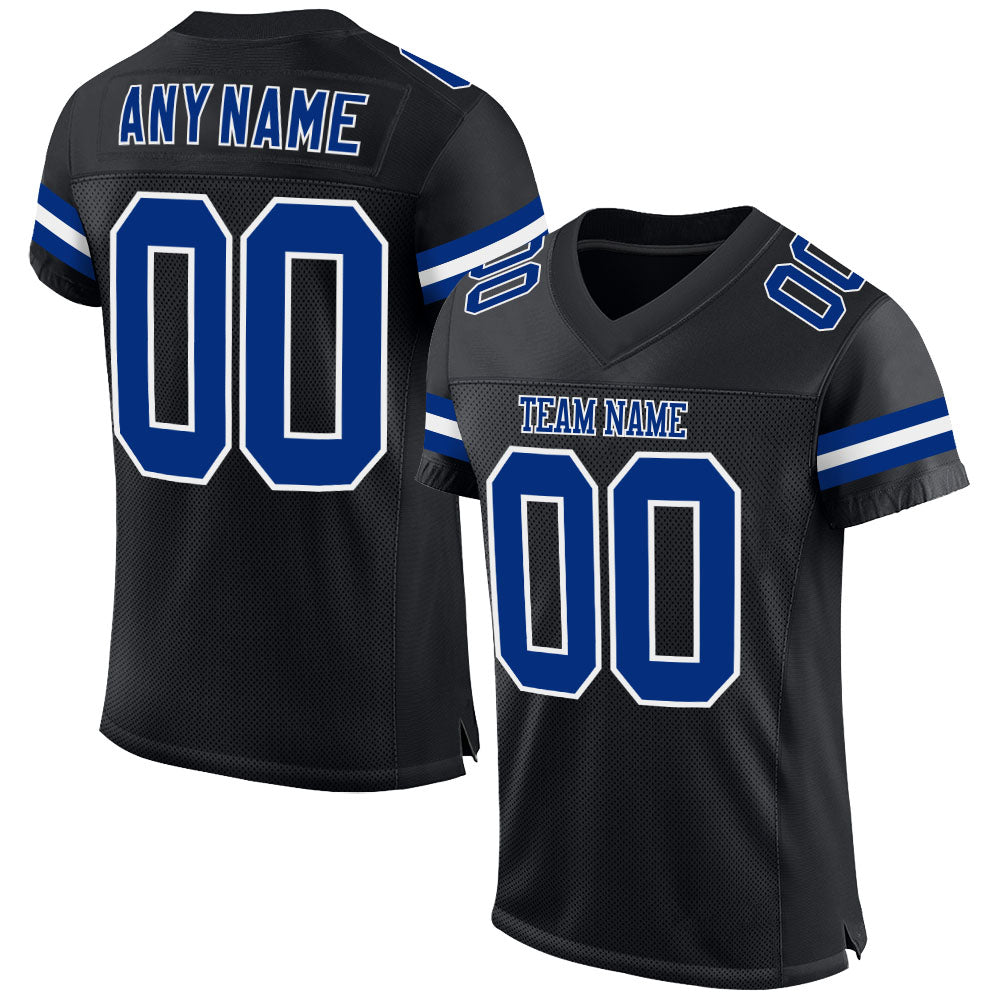 Custom Football Jersey - Black Royal-White Mesh