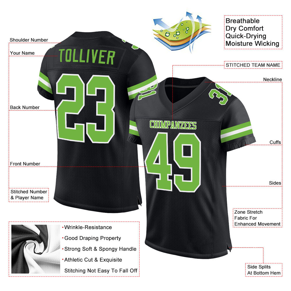 Custom Football Jersey - Black Neon Green-White Mesh - Style Black0533