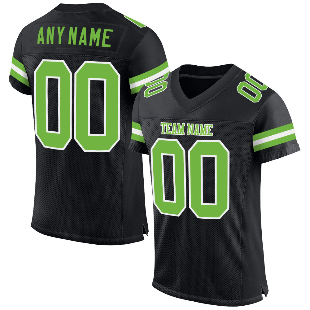 Custom Football Jersey - Black Neon Green-White Mesh - Style Black0533