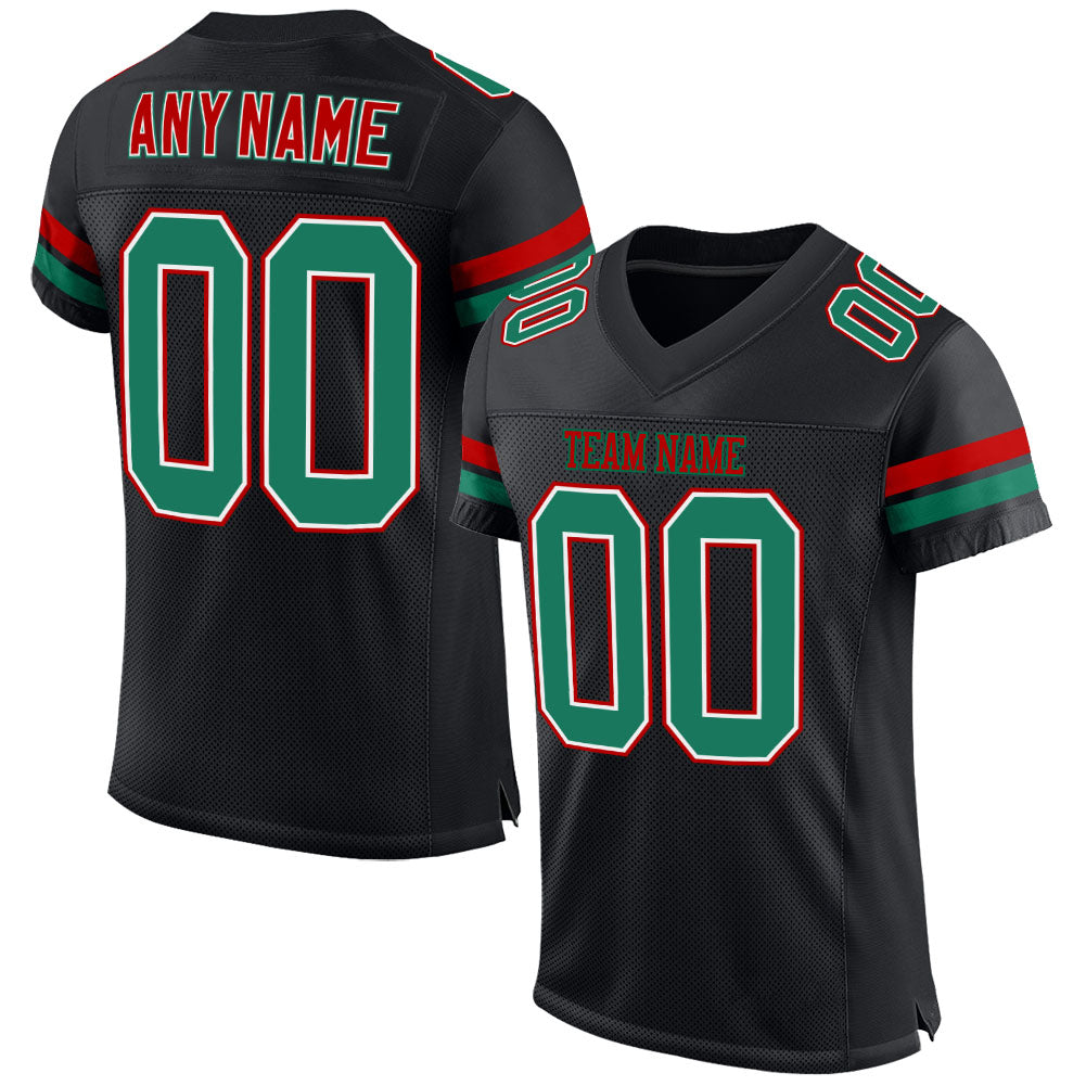 Custom Football Jersey - Black Kelly Green-Red Mesh