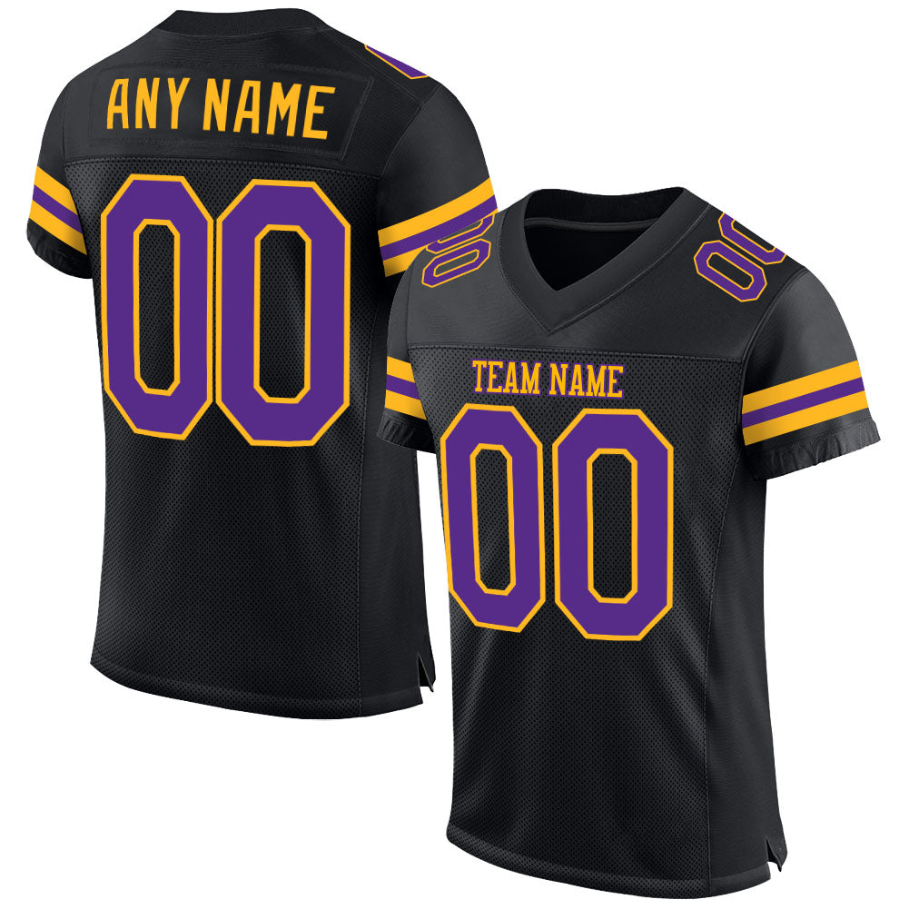 Custom Football Jersey - Black Purple-Gold Mesh