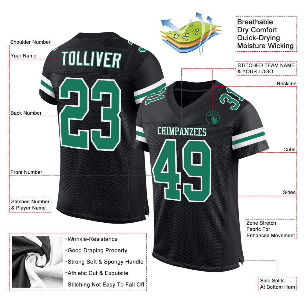 Custom Football Jersey - Black Kelly Green-White Mesh - Style Black0606