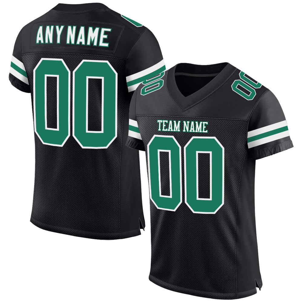 Custom Football Jersey - Black Kelly Green-White Mesh - Style Black0606