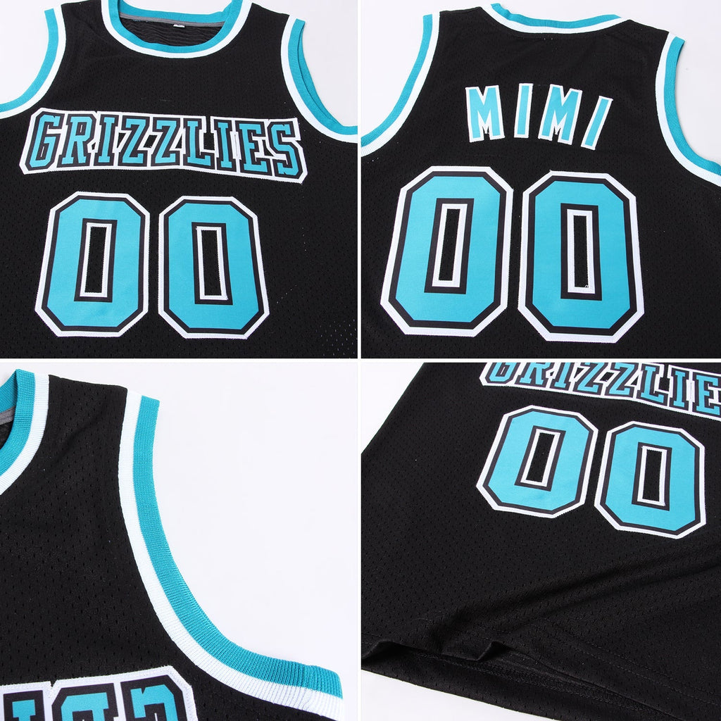 Custom Basketball Jersey - Black Teal-White Throwback