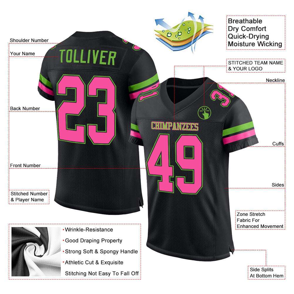 Custom Football Jersey - Black Pink-Neon Green Mesh