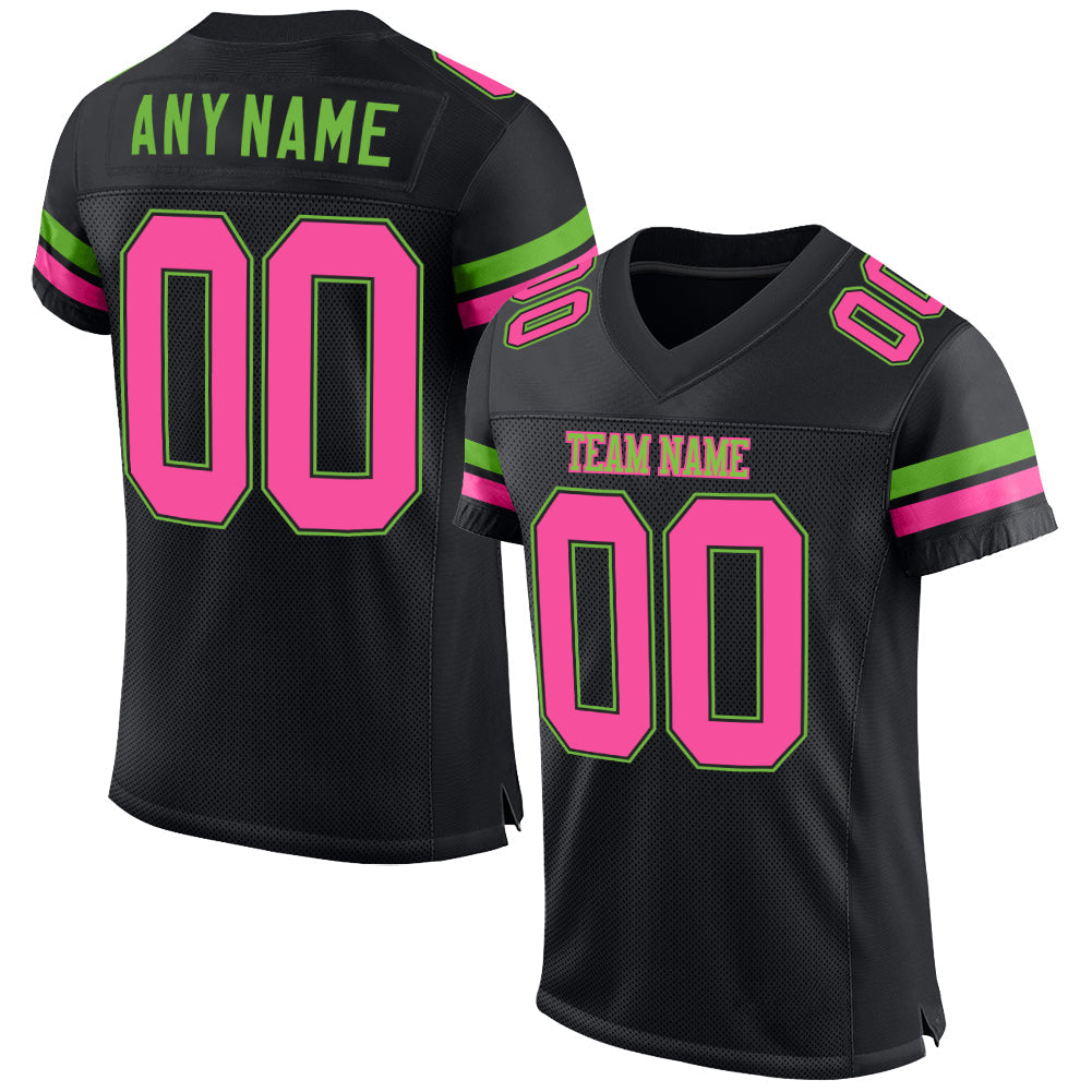Custom Football Jersey - Black Pink-Neon Green Mesh
