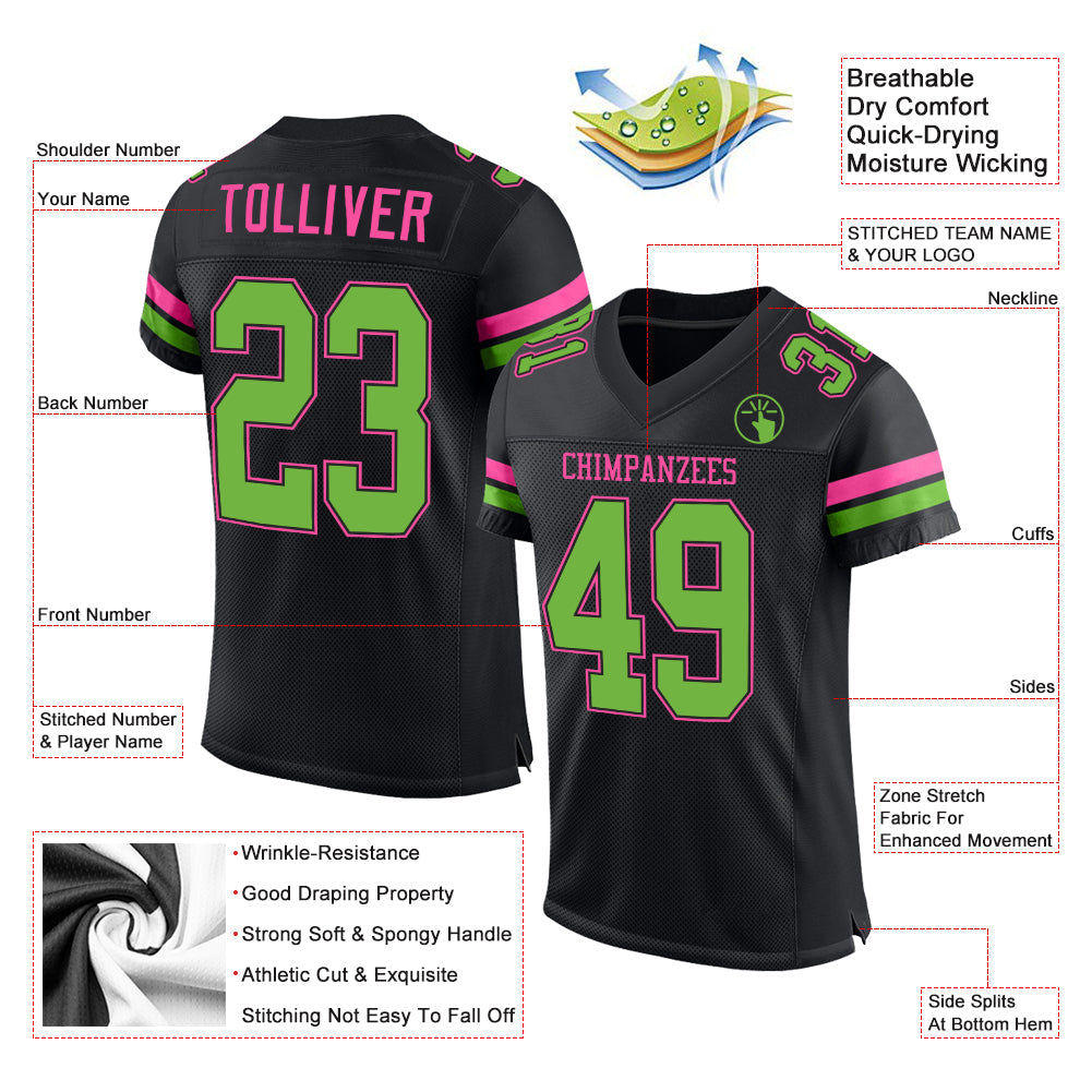 Custom Football Jersey - Black Neon Green-Pink Mesh