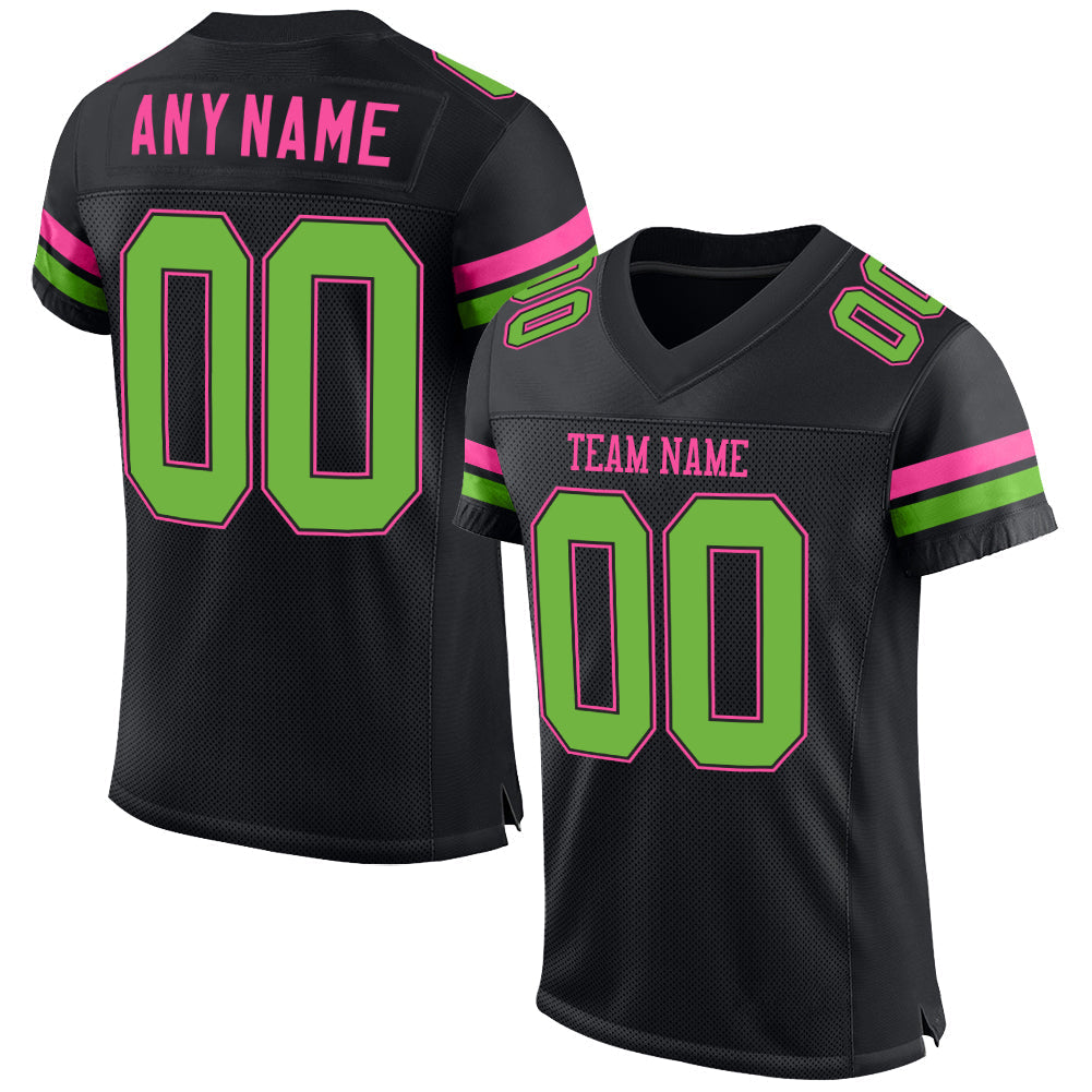 Custom Football Jersey - Black Neon Green-Pink Mesh