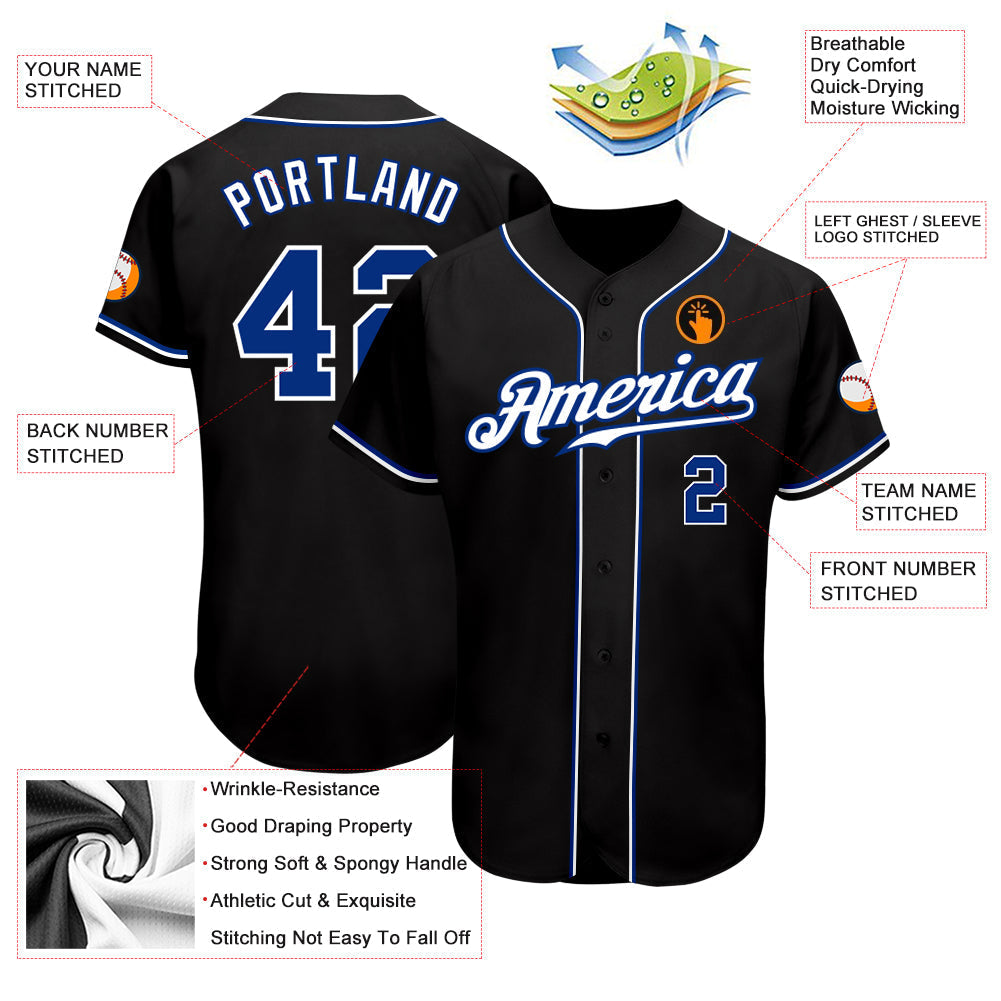 Custom Baseball Jersey - Black Royal-White - Style Black0928