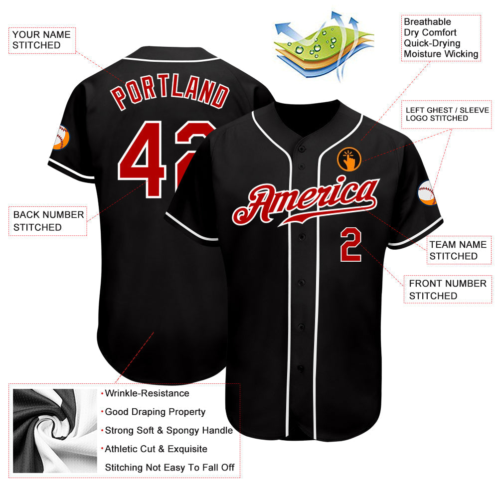 Custom Baseball Jersey - Black Red-White - Style Black0936
