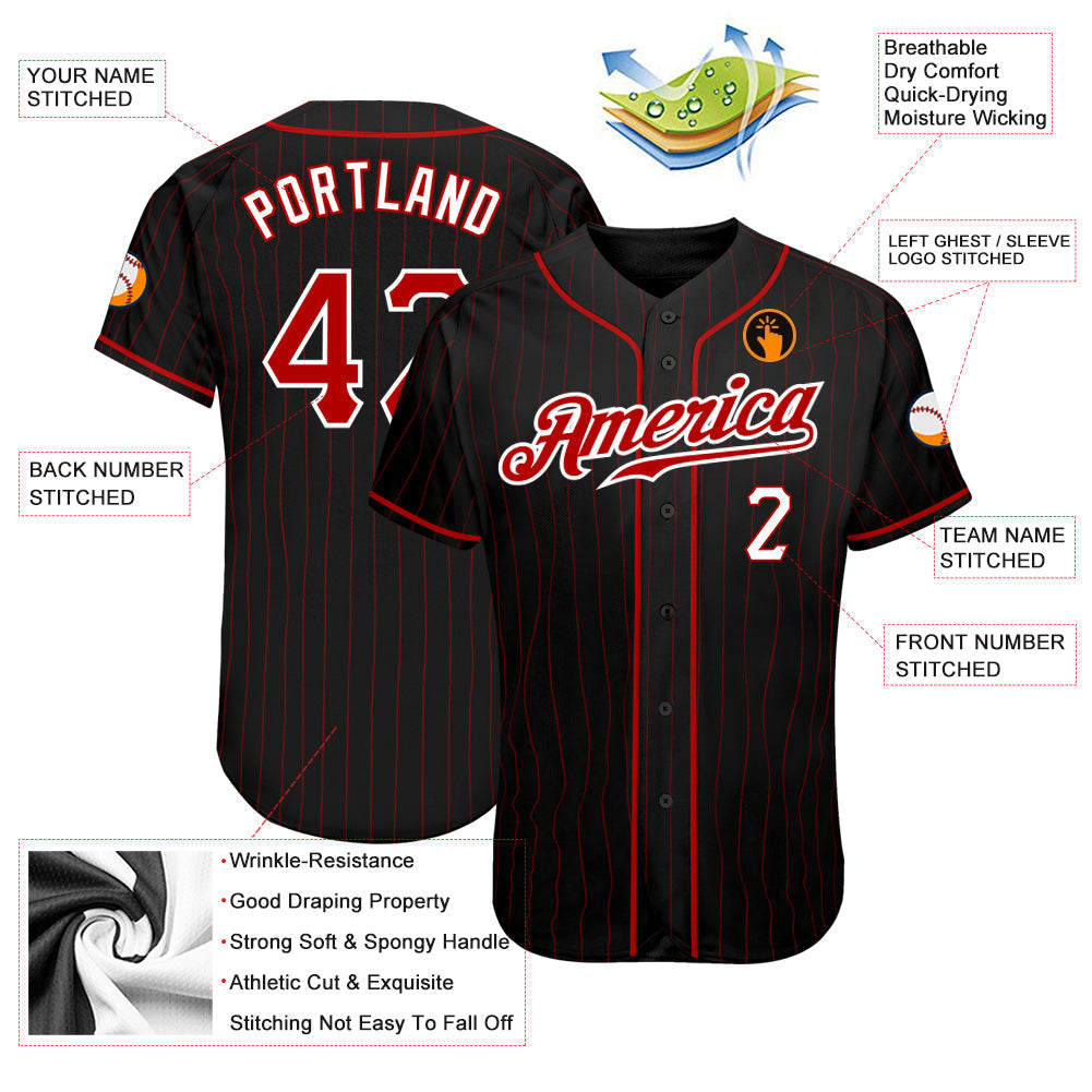 Custom Baseball Jersey - Black Red Pinstripe Red-White - Style Black0943