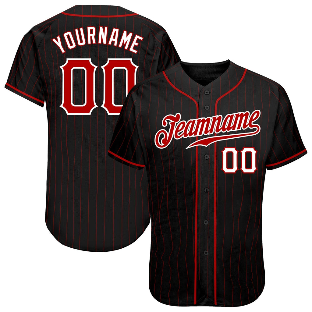 Custom Baseball Jersey - Black Red Pinstripe Red-White - Style Black0943