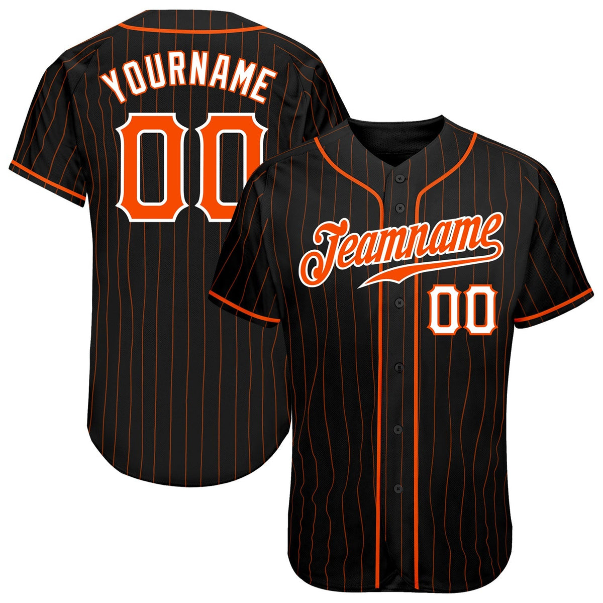 Custom Baseball Jersey - Black Orange Pinstripe Orange-White