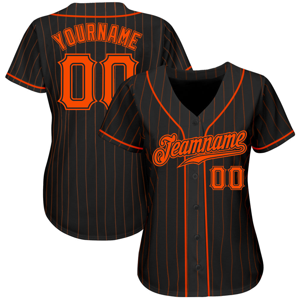 Custom Baseball Jersey - Black Orange Pinstripe Orange-Black