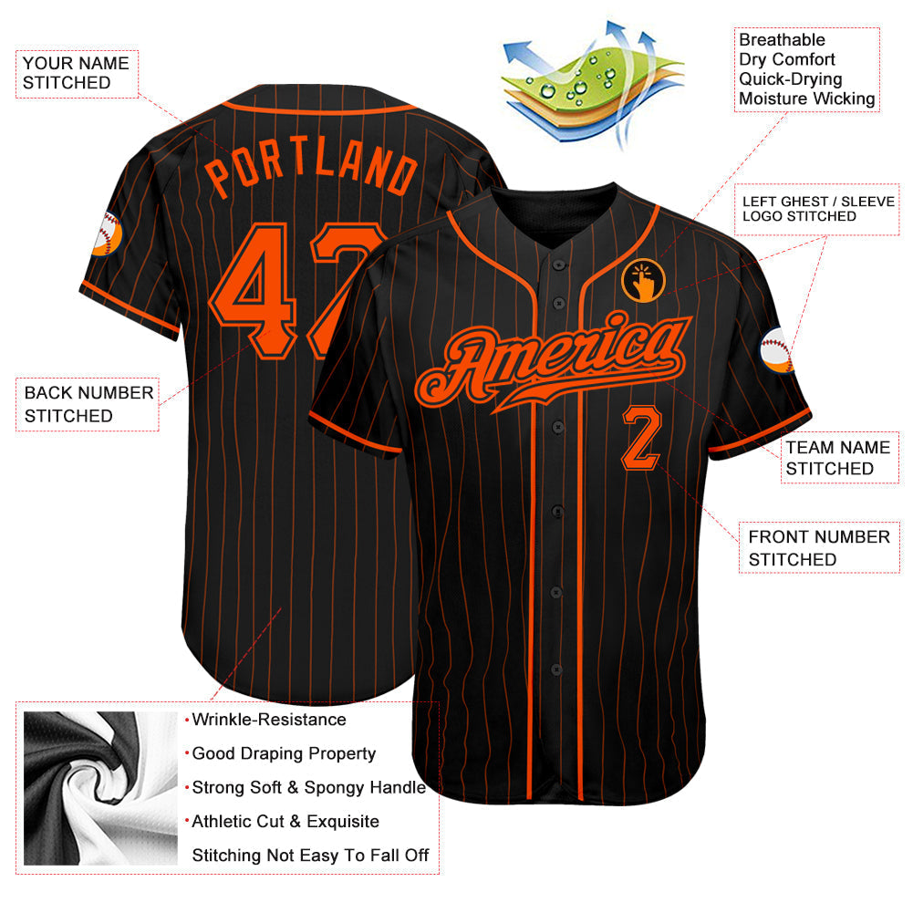 Custom Baseball Jersey - Black Orange Pinstripe Orange-Black