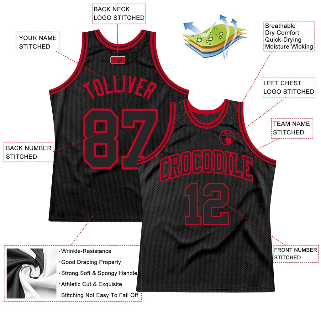 Custom Basketball Jersey - Black Black-Red Throwback
