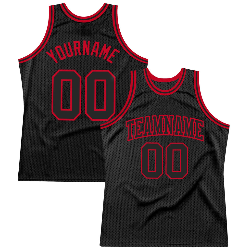 Custom Basketball Jersey - Black Black-Red Throwback