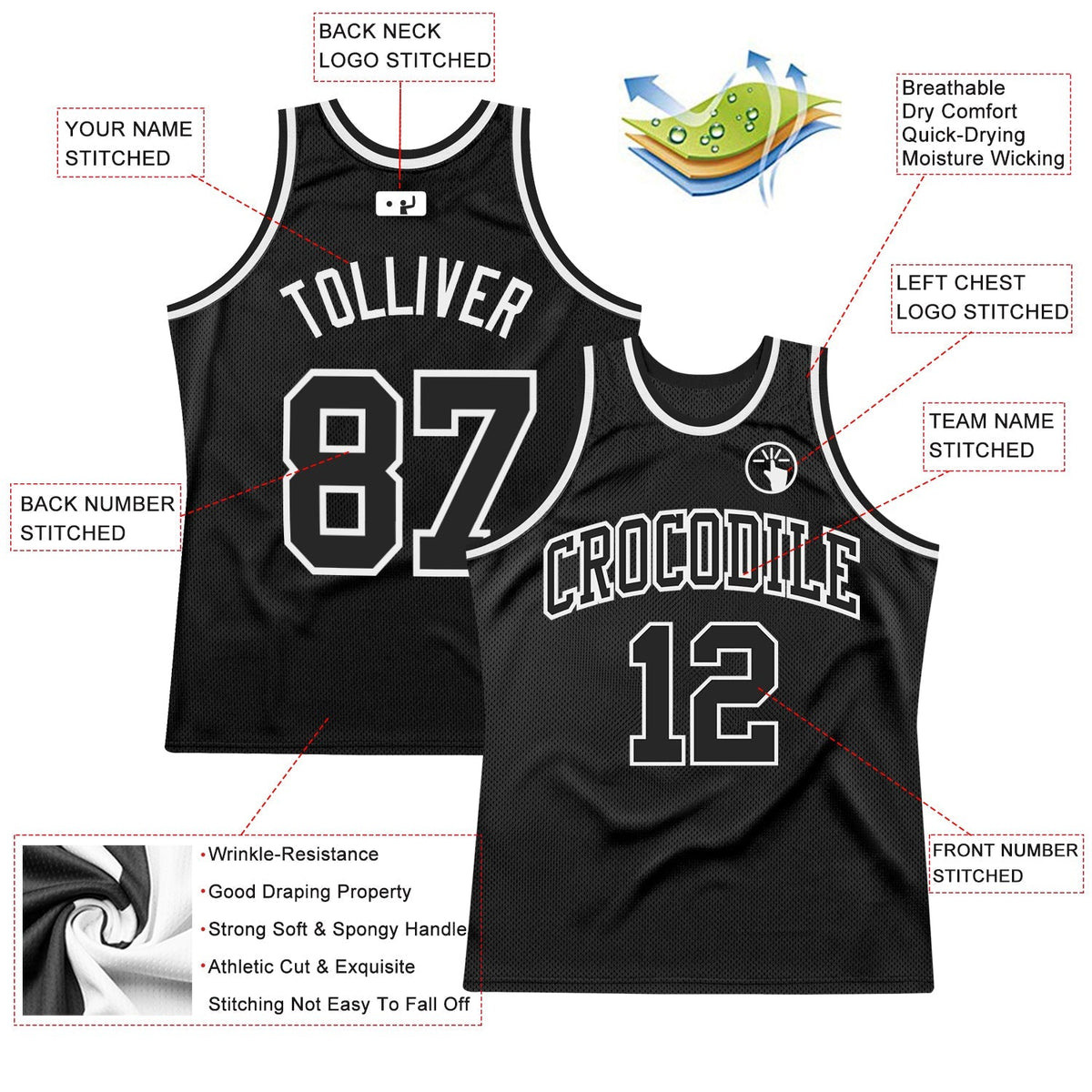Custom Basketball Jersey - Black Black-White Throwback - Style Black0979