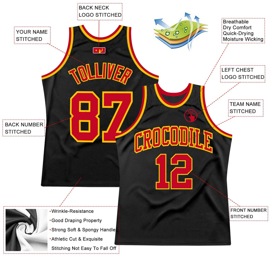 Custom Basketball Jersey - Black Red-Gold Throwback