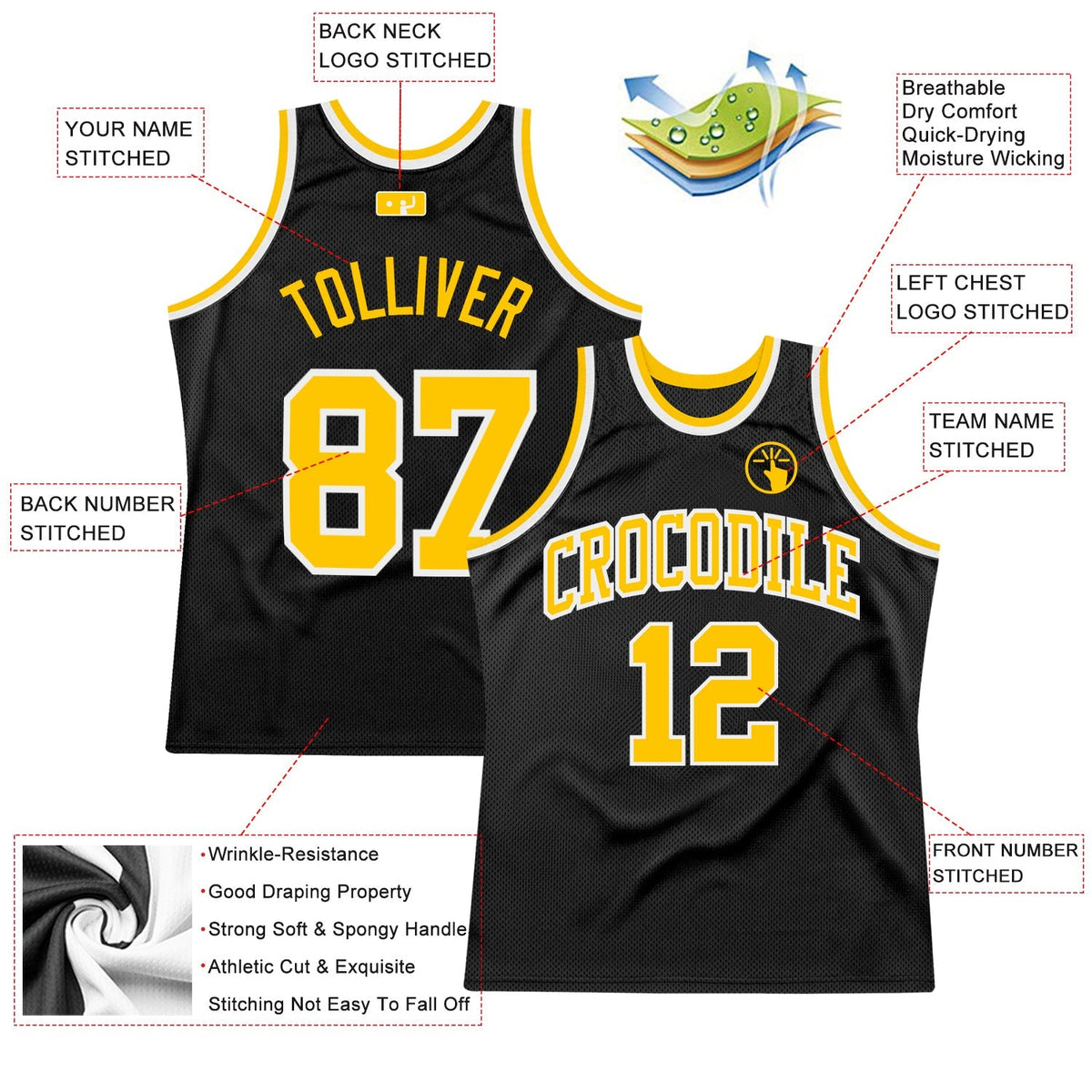 Custom Basketball Jersey - Black Gold-White Throwback - Style Black0984