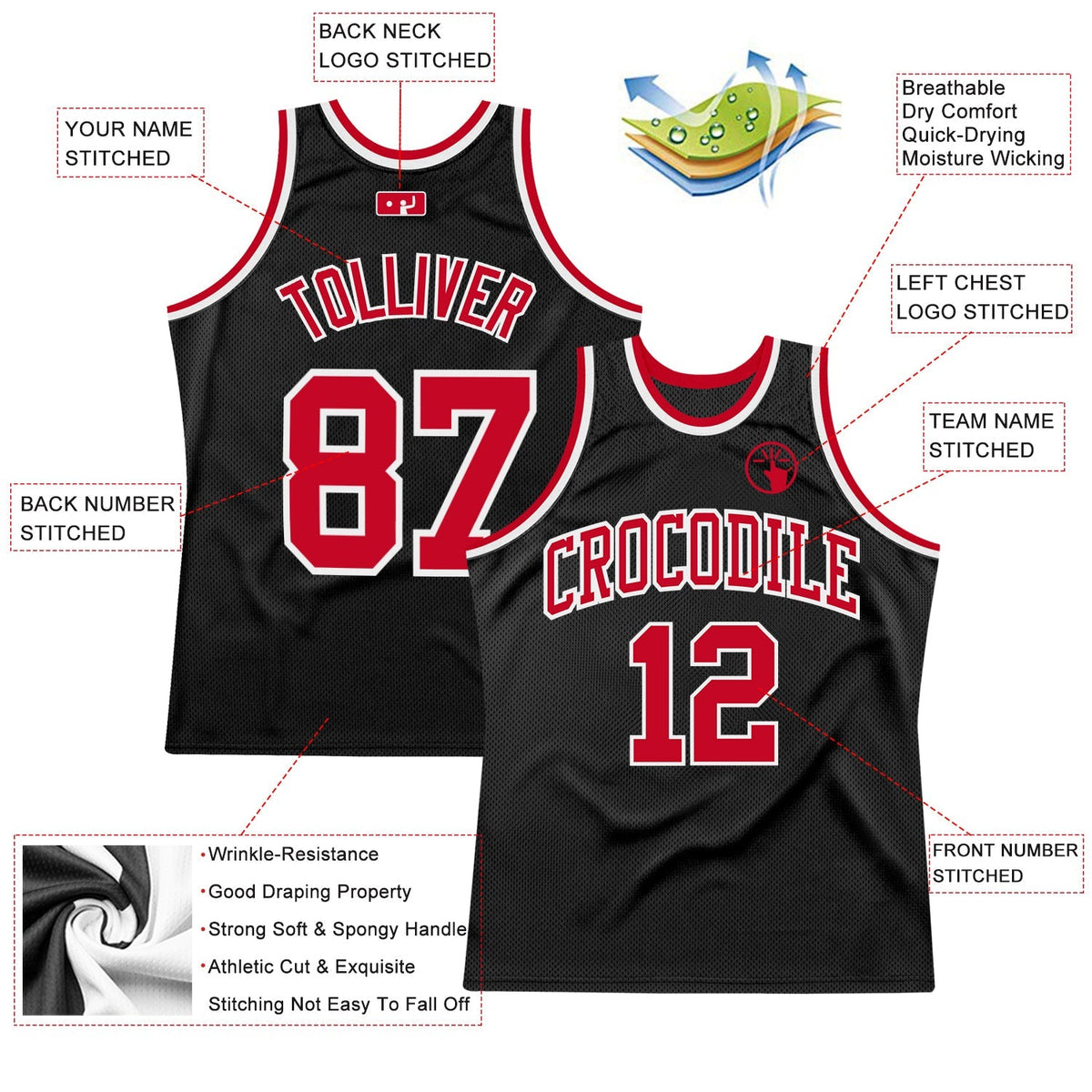 Custom Basketball Jersey - Black Red-White Throwback - Style Black0985