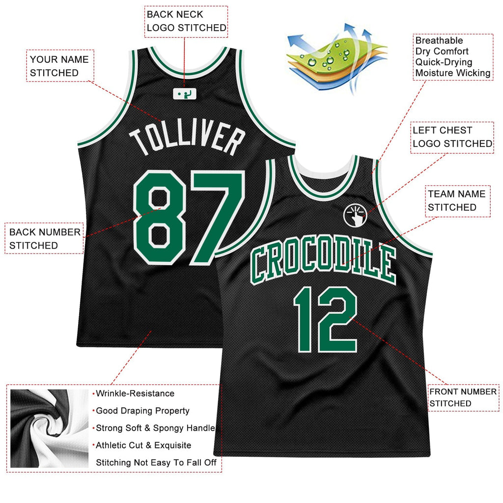 Custom Basketball Jersey - Black Kelly Green-White Throwback