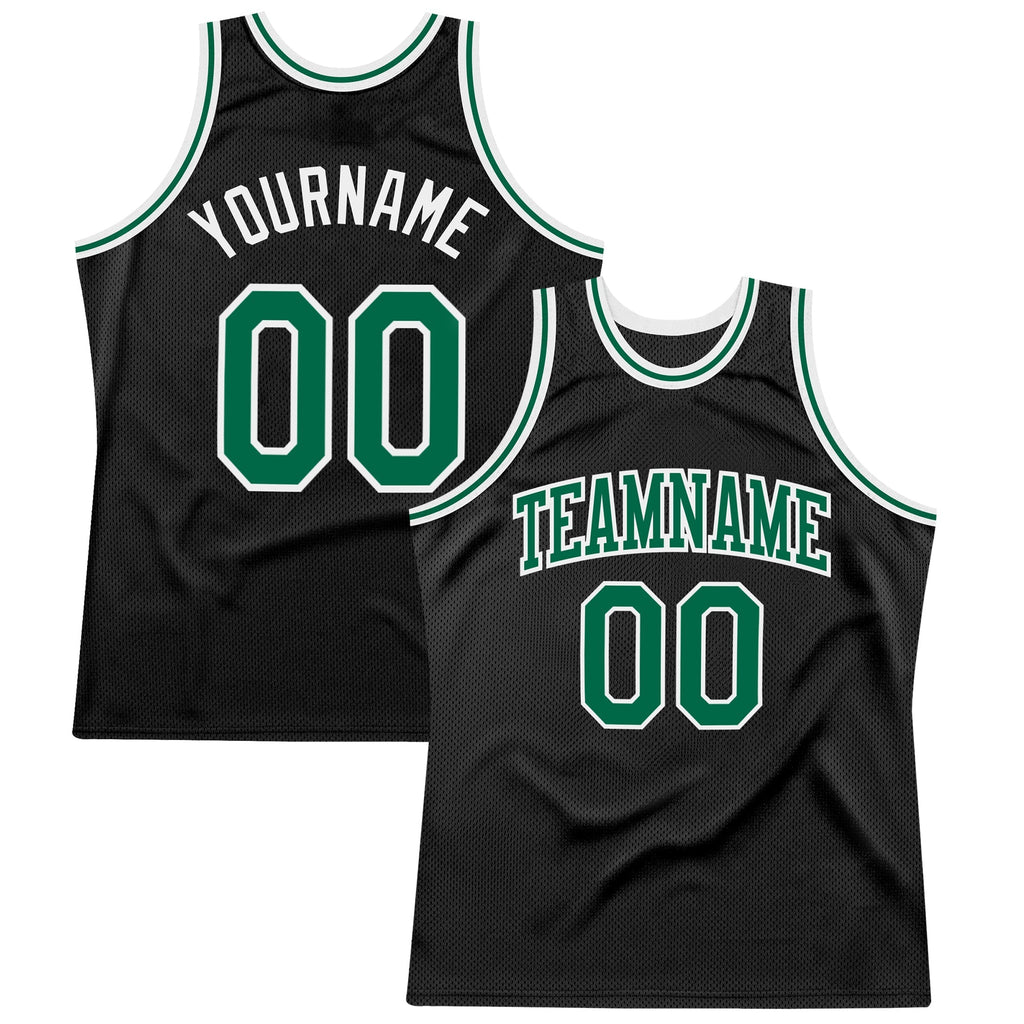 Custom Basketball Jersey - Black Kelly Green-White Throwback