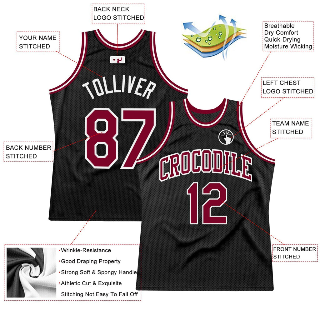 Custom Basketball Jersey - Black Maroon-White Throwback