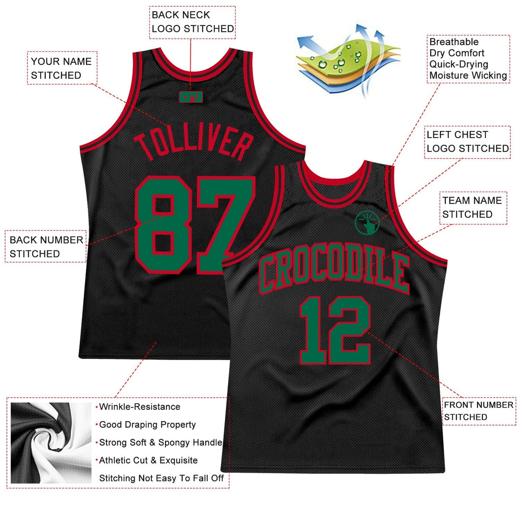 Custom Basketball Jersey - Black Kelly Green-Red Throwback