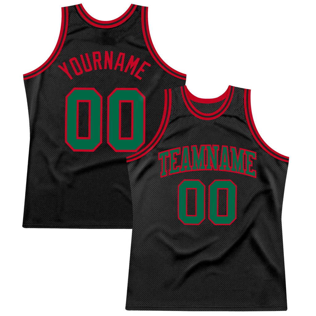 Custom Basketball Jersey - Black Kelly Green-Red Throwback