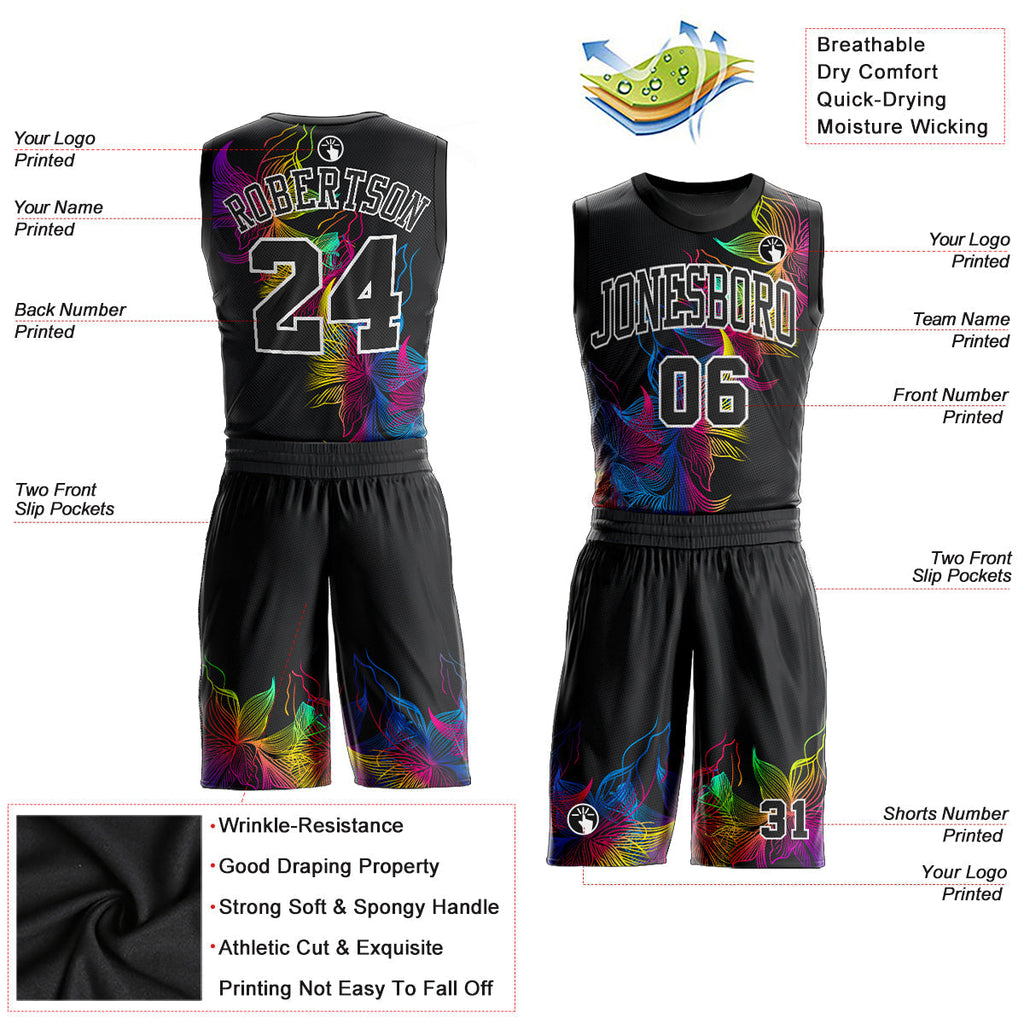 Custom Basketball Jersey - Black Black-White Round Neck Sublimation Uniform